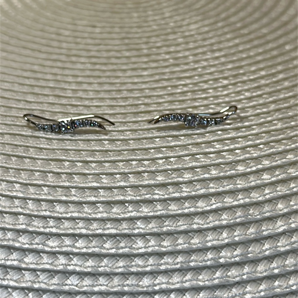 CZ Silver Toned Dangle Earrings